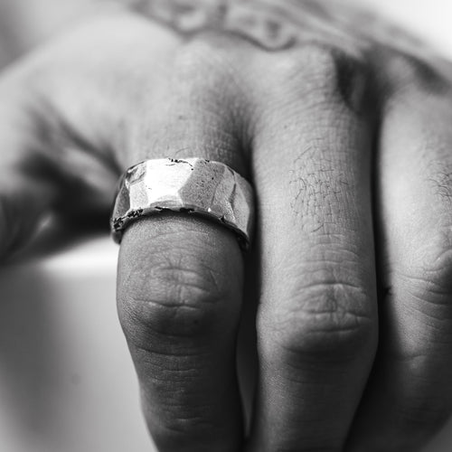 Faces Ring in Oxidized Silver angle view