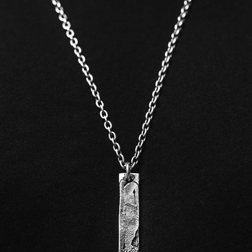 Weathered Silver Bar with Silver Chain angle view